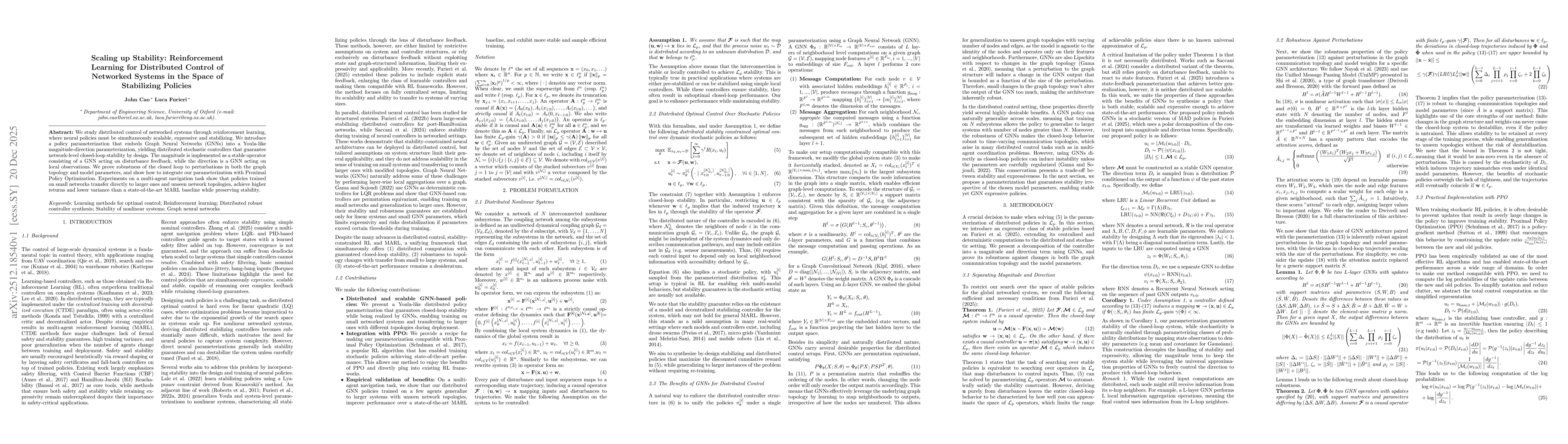 Thumbnail for Scaling up Stability: Reinforcement Learning for Distributed Control of Networked Systems in the Space of Stabilizing Policies