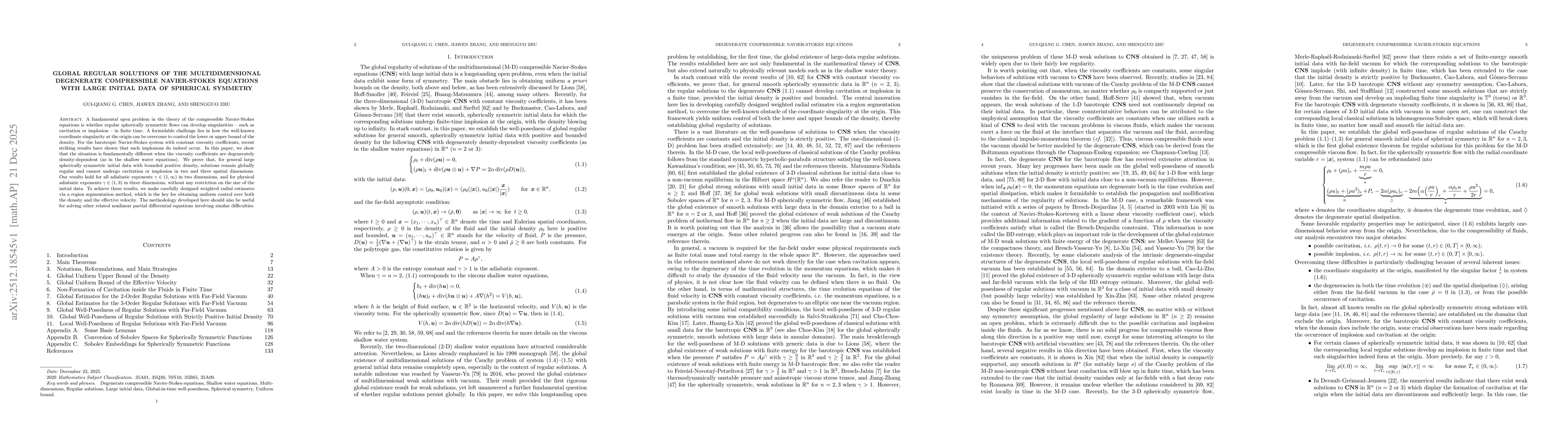 Thumbnail for Global Regular Solutions of the Multidimensional Degenerate Compressible Navier-Stokes Equations with Large Initial Data of Spherical Symmetry