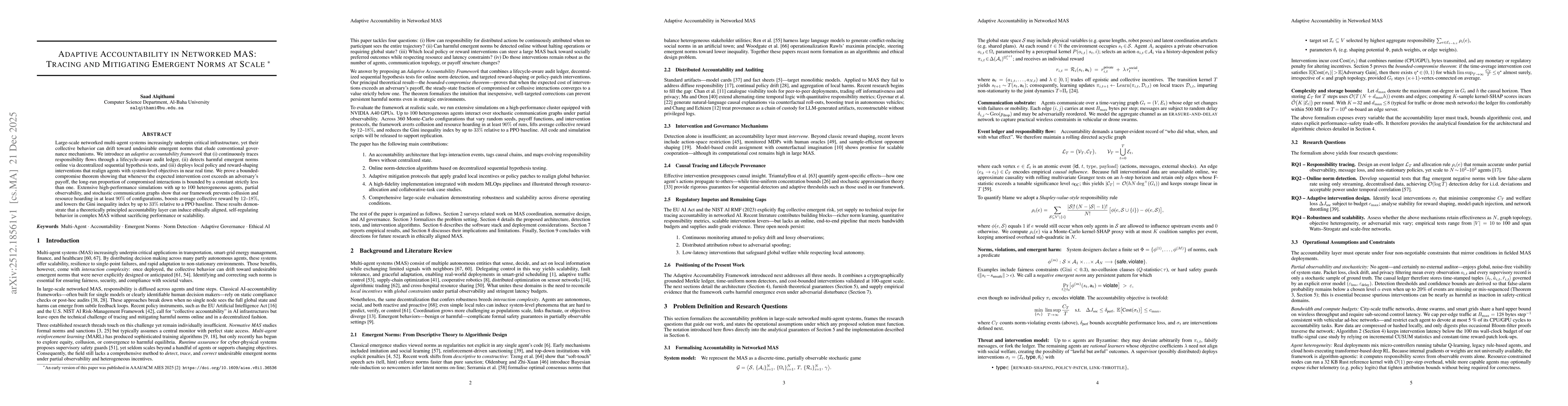Thumbnail for Adaptive Accountability in Networked MAS: Tracing and Mitigating Emergent Norms at Scale