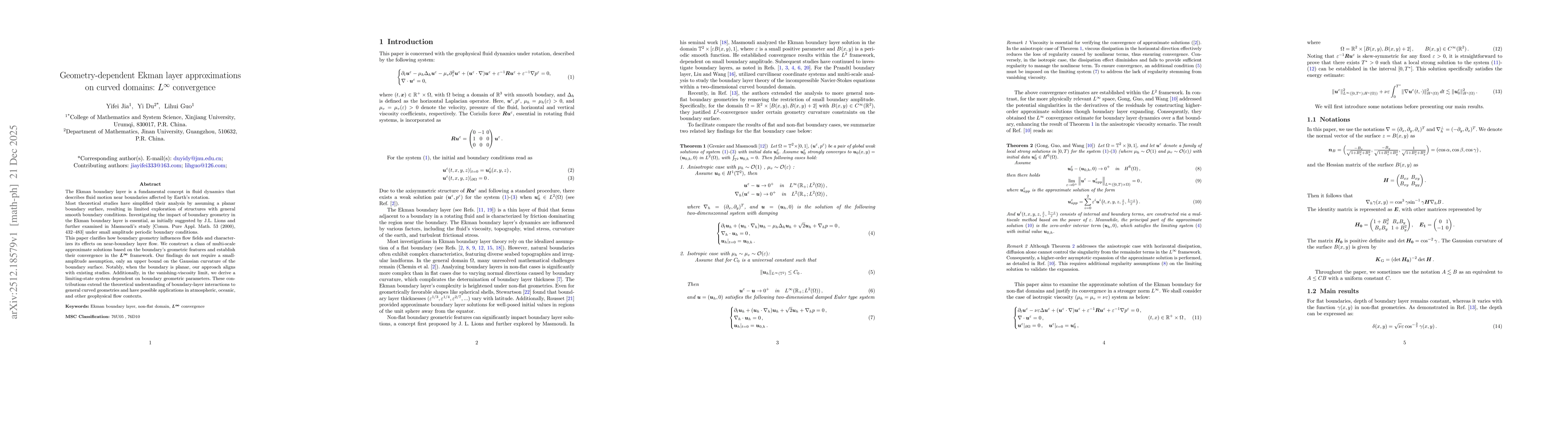 Thumbnail for Geometry-dependent Ekman layer approximations on curved domains: L^{\infty} convergence