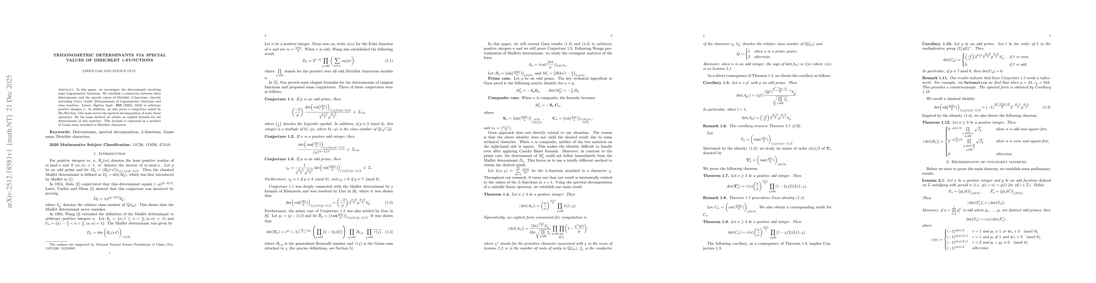 Thumbnail for Trigonometric Determinants via special values of Dirichlet $L$-Functions