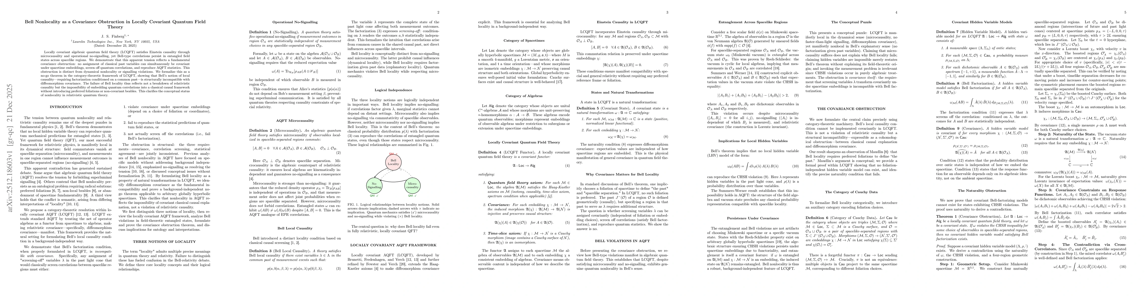 Thumbnail for Bell Nonlocality as a Covariance Obstruction in Locally Covariant Quantum Field Theory