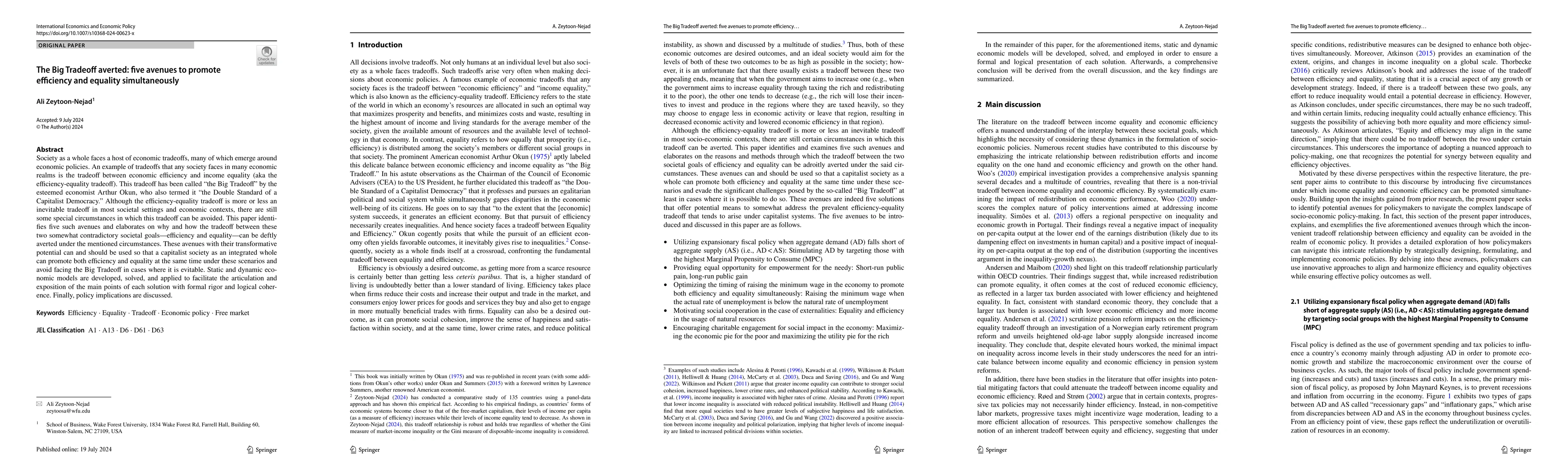 Thumbnail for The Big Tradeoff averted: five avenues to promote efficiency and equality simultaneously