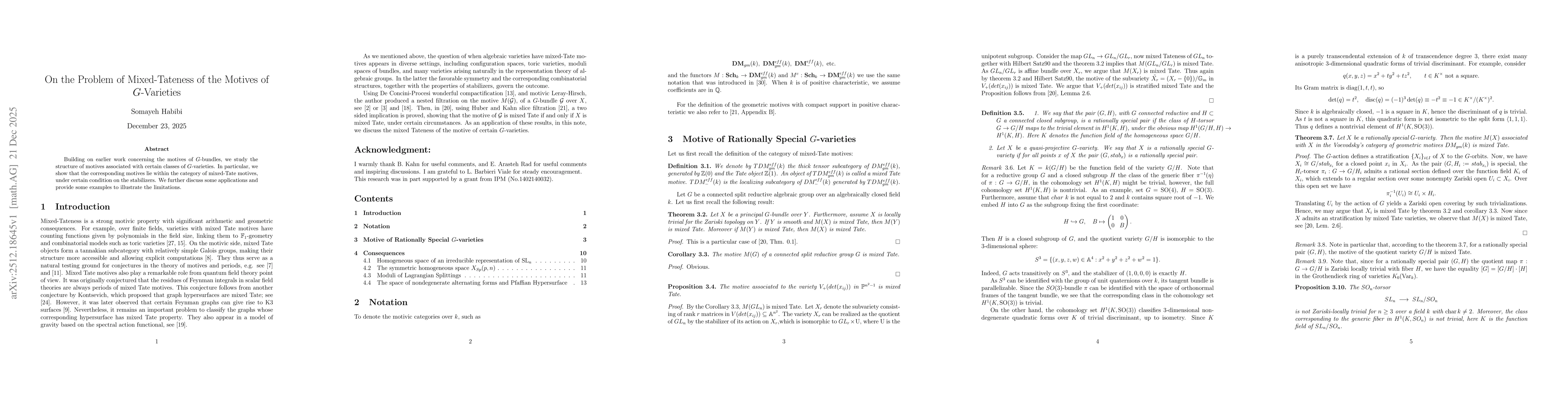 Thumbnail for On the Problem of Mixed-Tateness of the Motives of G-Varieties