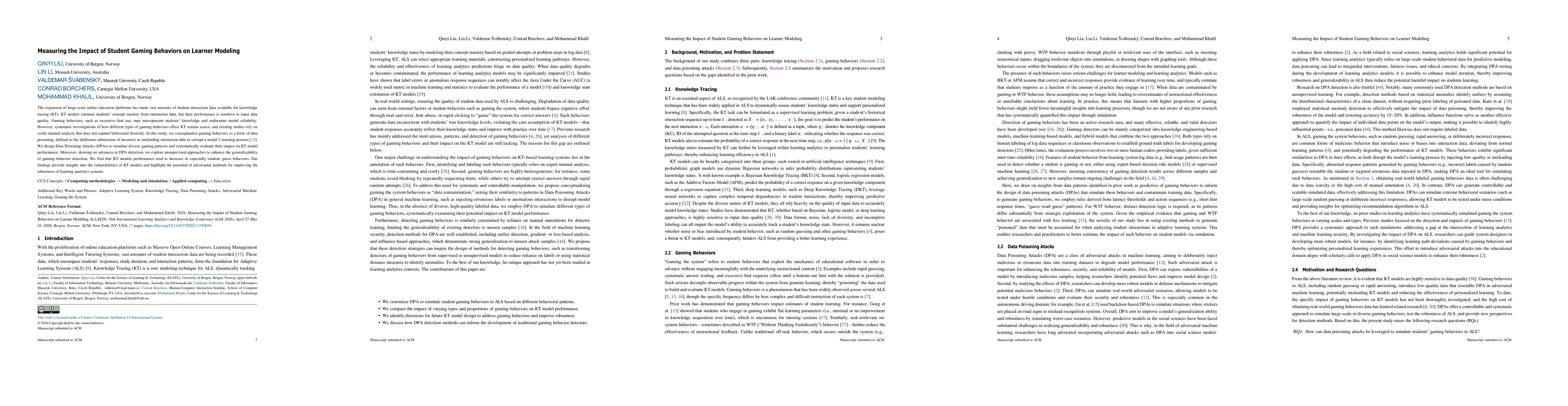 Thumbnail for Measuring the Impact of Student Gaming Behaviors on Learner Modeling