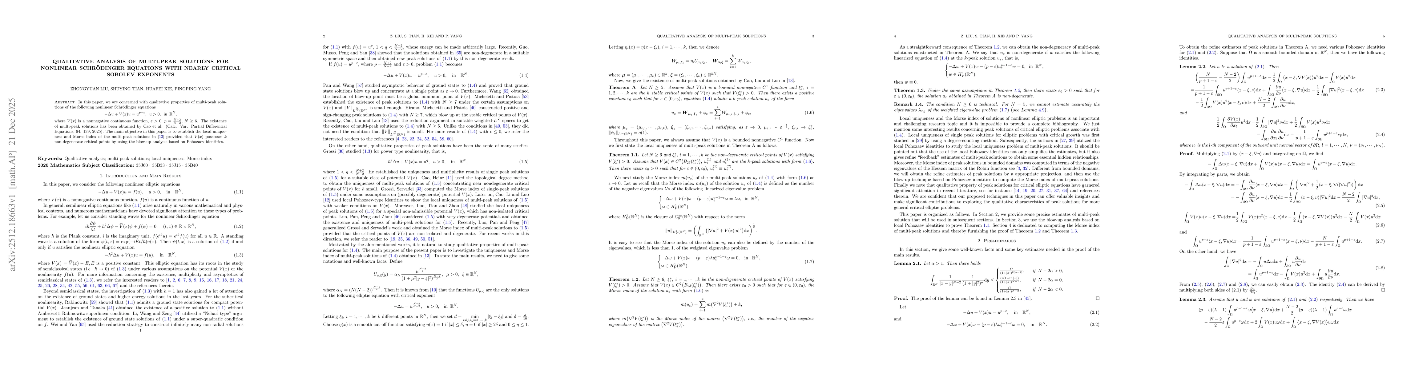Thumbnail for Qualitative analysis of multi-peak solutions for Nonlinear Schrödinger equations with nearly critical Sobolev exponents