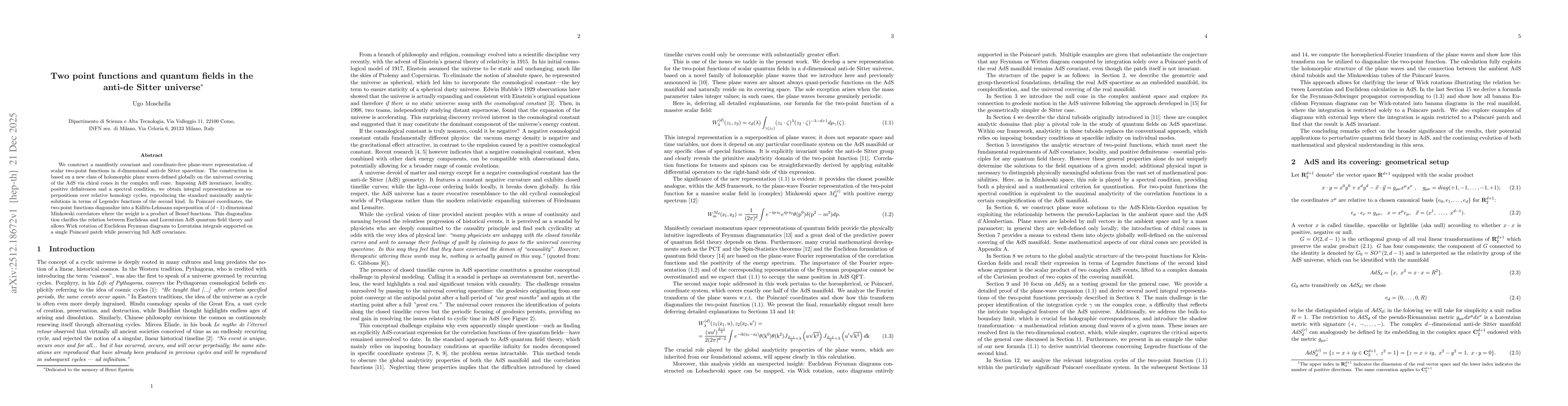 Thumbnail for Two point functions and quantum fields in the anti-de Sitter universe