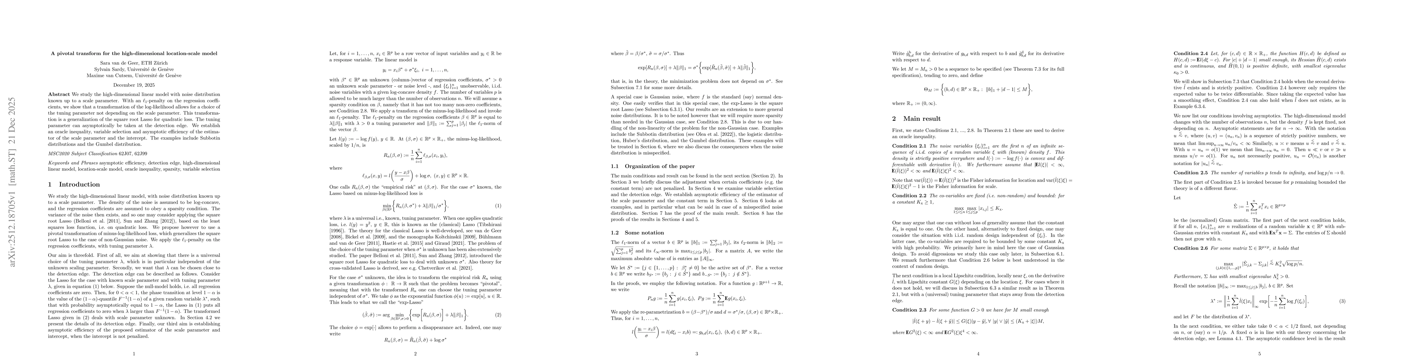 Thumbnail for A pivotal transform for the high-dimensional location-scale model