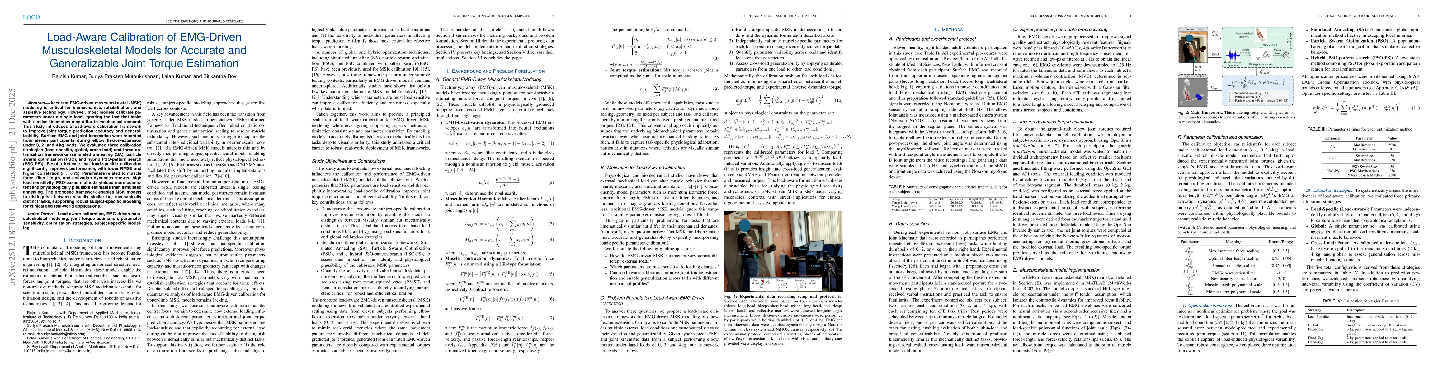 Thumbnail for Load-Aware Calibration of EMG-Driven Musculoskeletal Models for Accurate and Generalizable Joint Torque Estimation