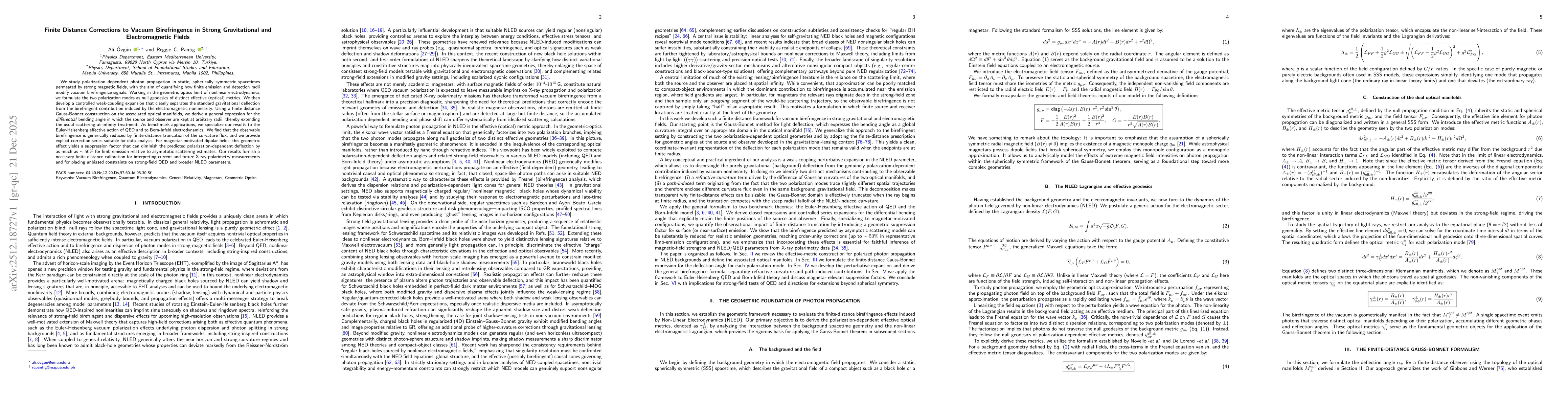 Thumbnail for Finite Distance Corrections to Vacuum Birefringence in Strong Gravitational and Electromagnetic Fields