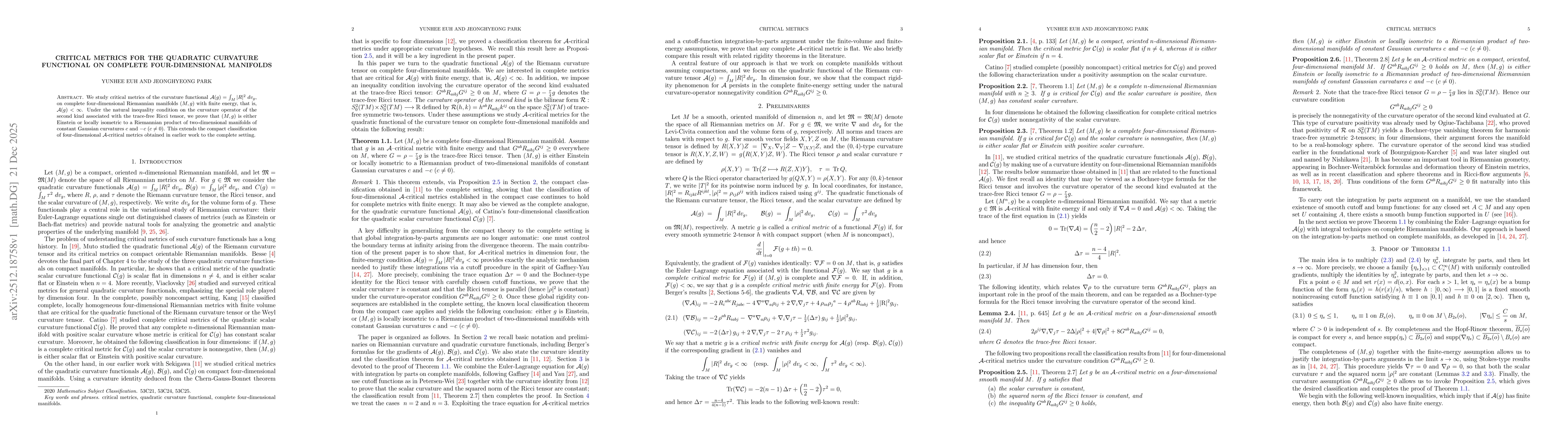 Thumbnail for Critical metrics for the quadratic curvature functional on complete four-dimensional manifolds