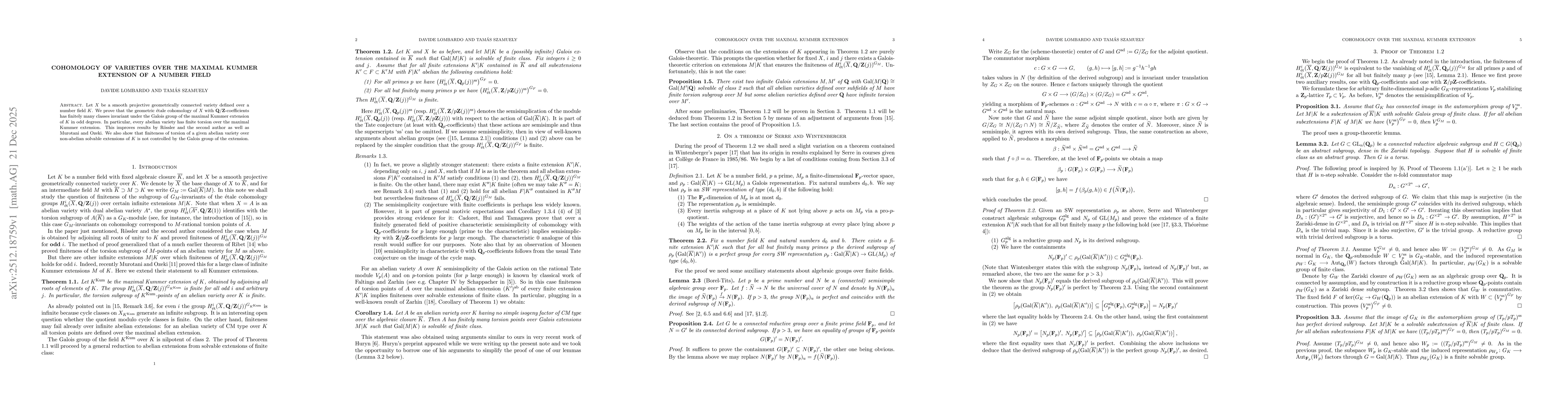 Thumbnail for Cohomology of varieties over the maximal Kummer extension of a number field