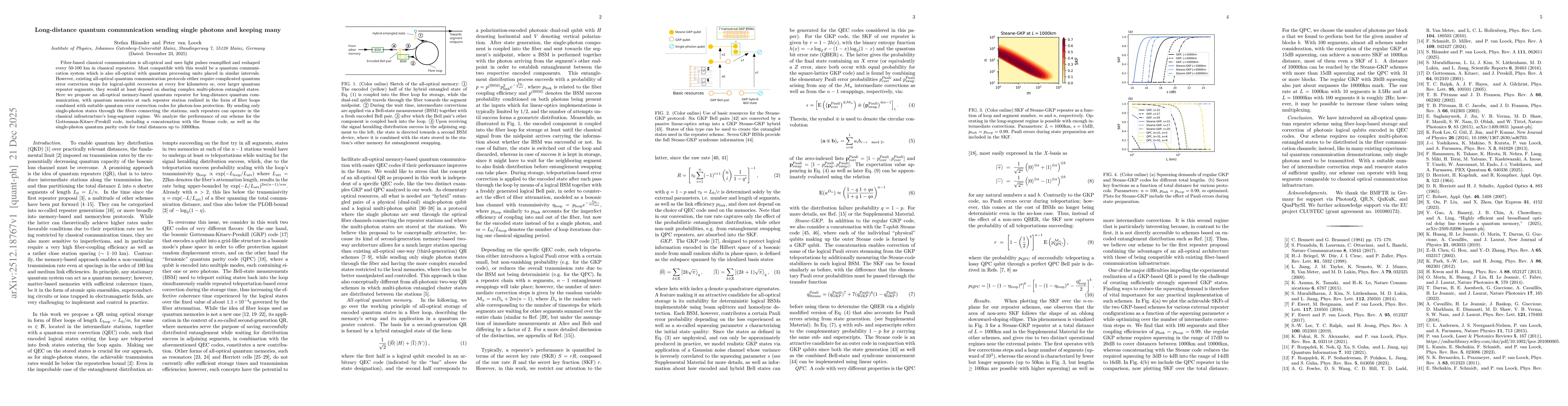 Thumbnail for Long-distance quantum communication sending single photons and keeping many