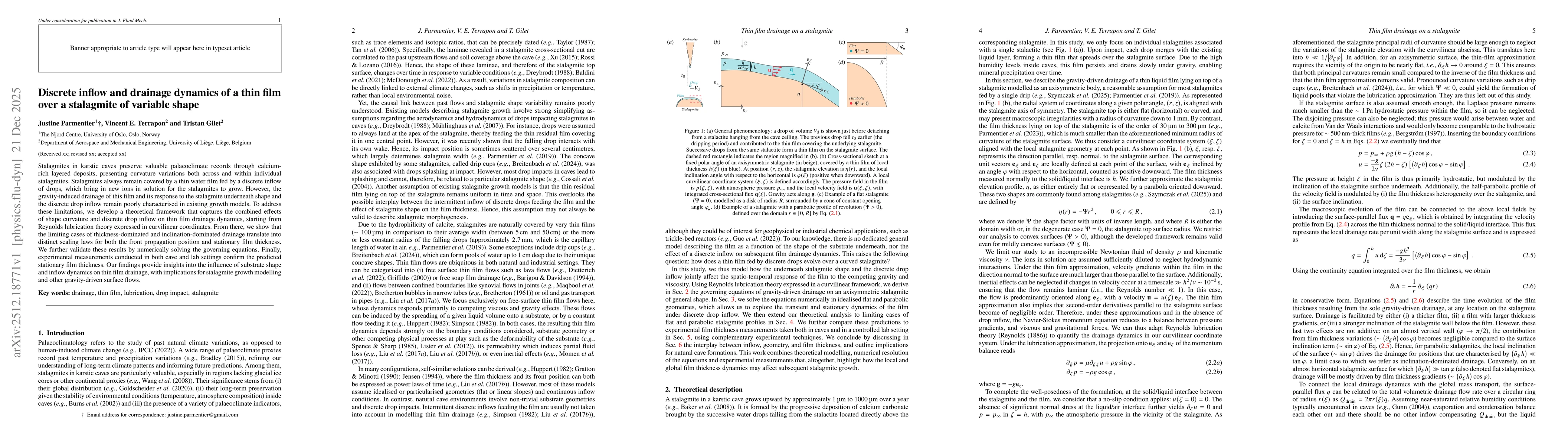 Thumbnail for Discrete inflow and drainage dynamics of a thin film over a stalagmite of variable shape