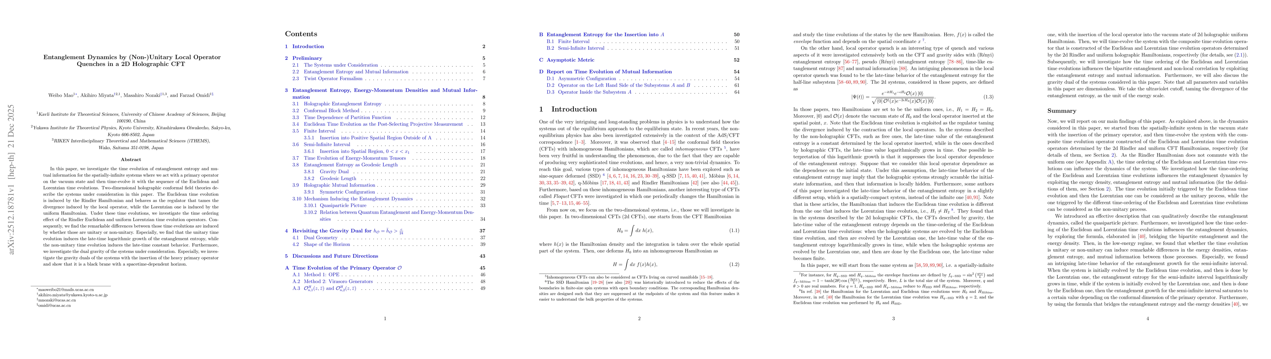 Thumbnail for Entanglement Dynamics by (Non-)Unitary Local Operator Quenches in a 2D Holographic CFT
