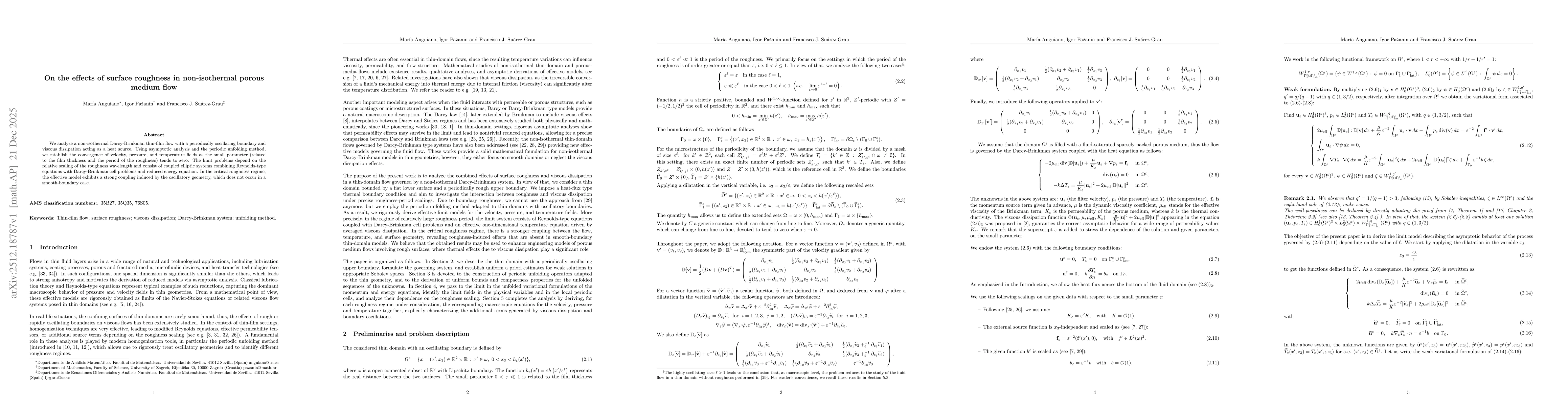 Thumbnail for On the effects of surface roughness in non-isothermal porous medium flow