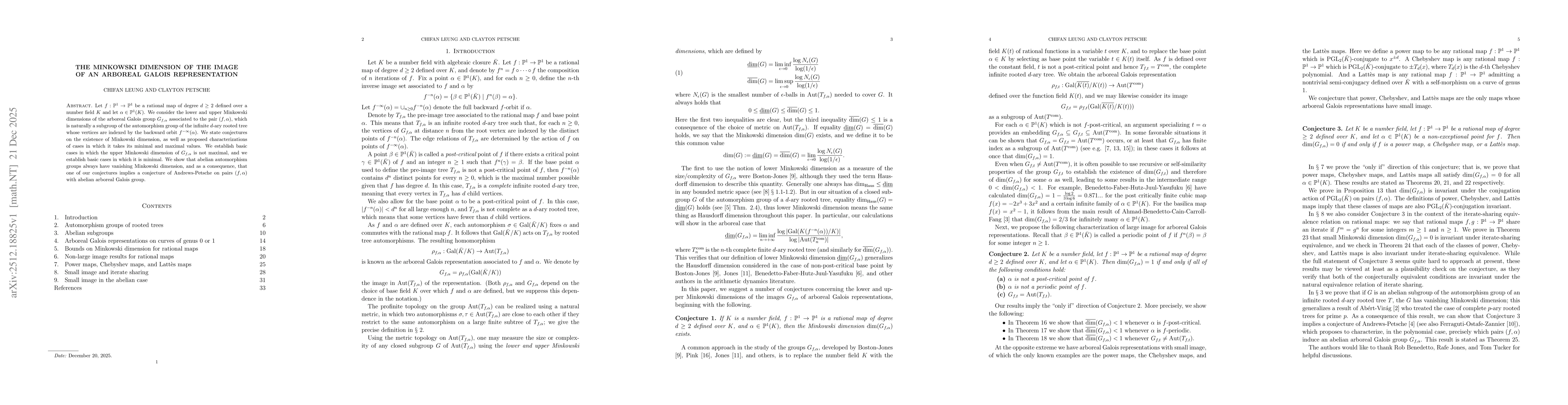 Thumbnail for The Minkowski dimension of the image of an arboreal Galois representation