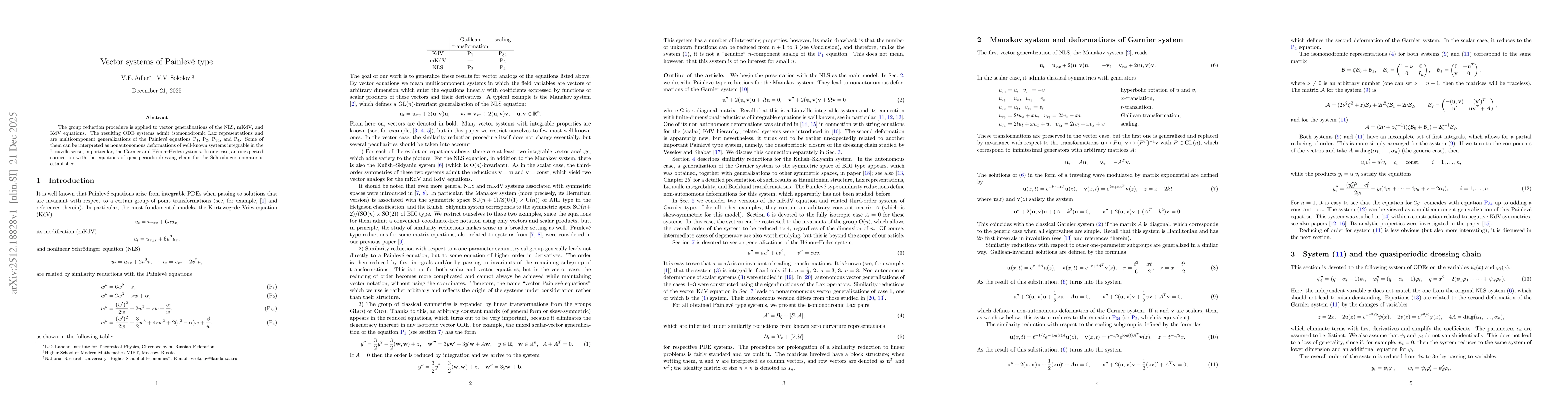 Thumbnail for Vector systems of Painlevé type