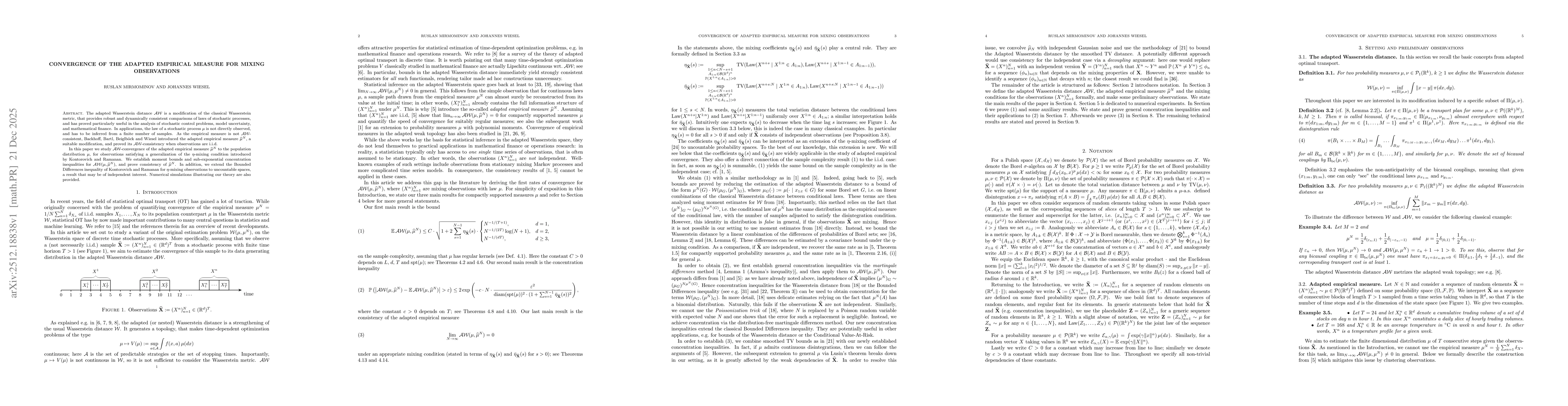 Thumbnail for Convergence of the adapted empirical measure for mixing observations