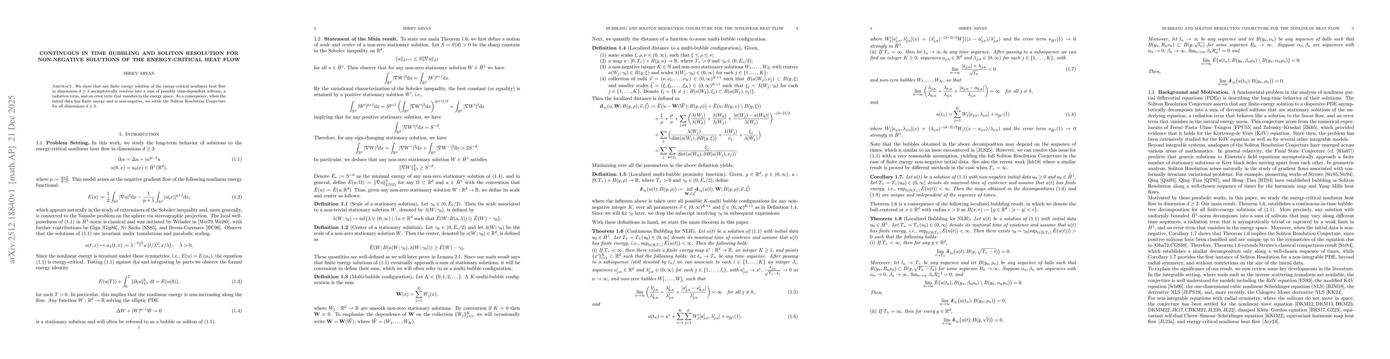 Thumbnail for Continuous in time bubbling and Soliton Resolution for Non-negative Solutions of the Energy-Critical Heat Flow