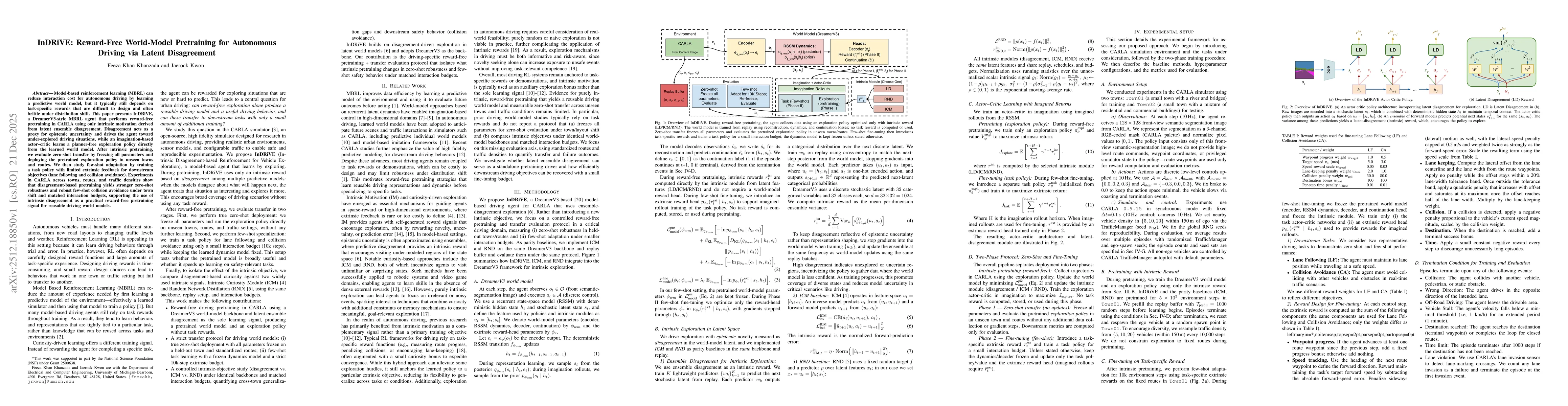 Thumbnail for InDRiVE: Reward-Free World-Model Pretraining for Autonomous Driving via Latent Disagreement