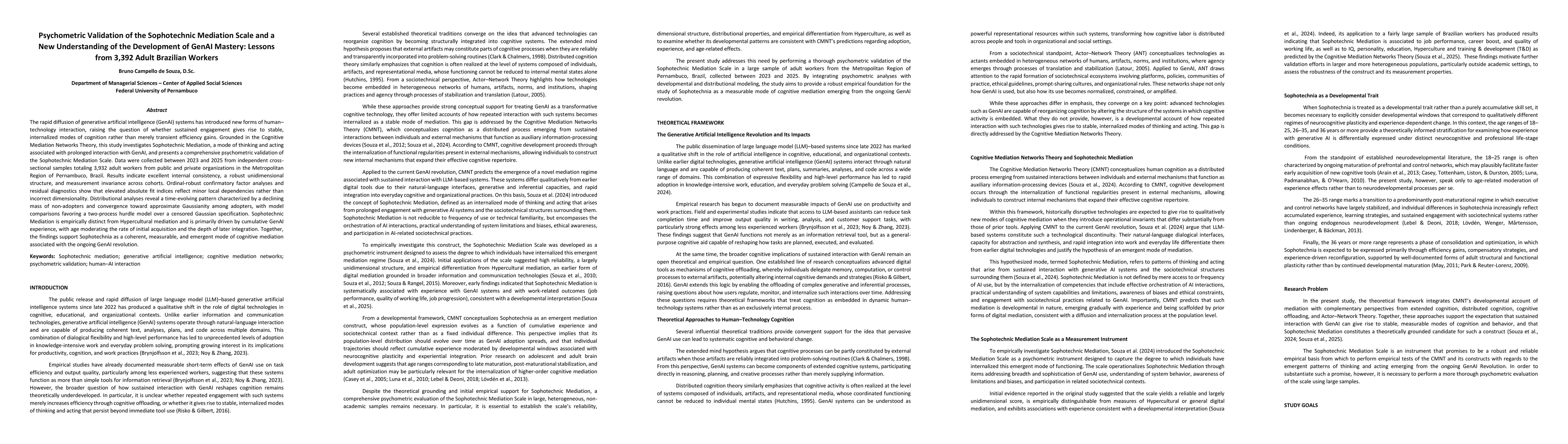 Thumbnail for Psychometric Validation of the Sophotechnic Mediation Scale and a New Understanding of the Development of GenAI Mastery: Lessons from 3,392 Adult Brazilian Workers