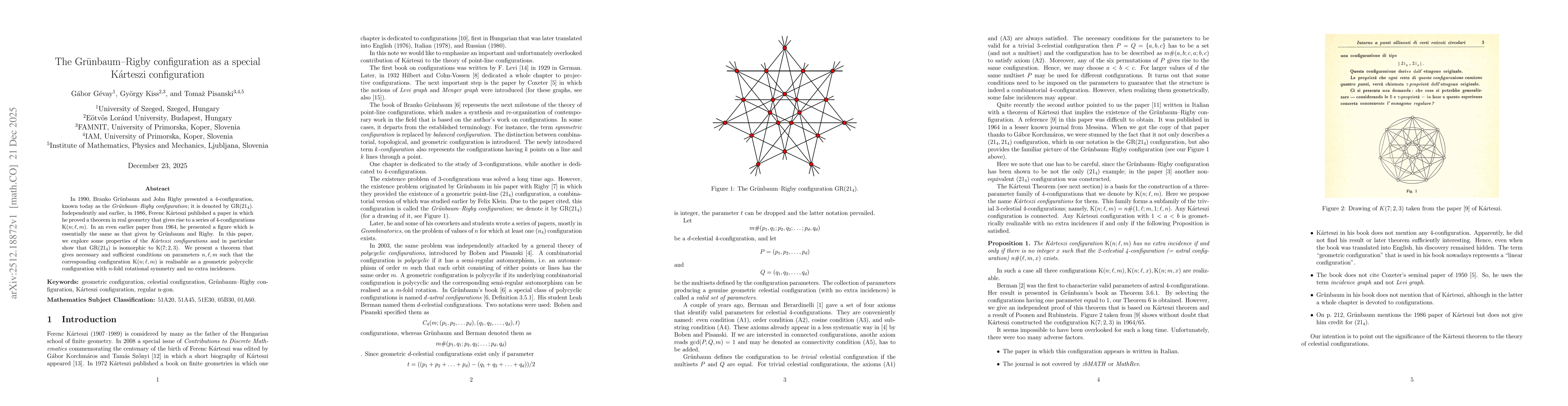 Thumbnail for The Grünbaum--Rigby configuration as a special Kárteszi configuration