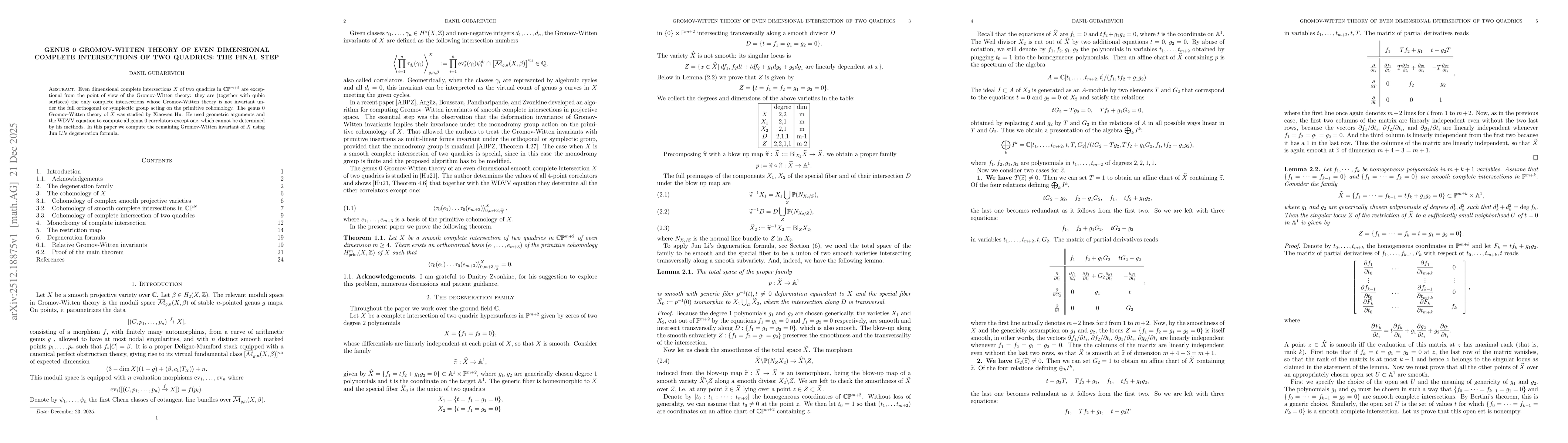 Thumbnail for Genus~0 Gromov-Witten theory of even dimensional complete intersections of two quadrics: the final step