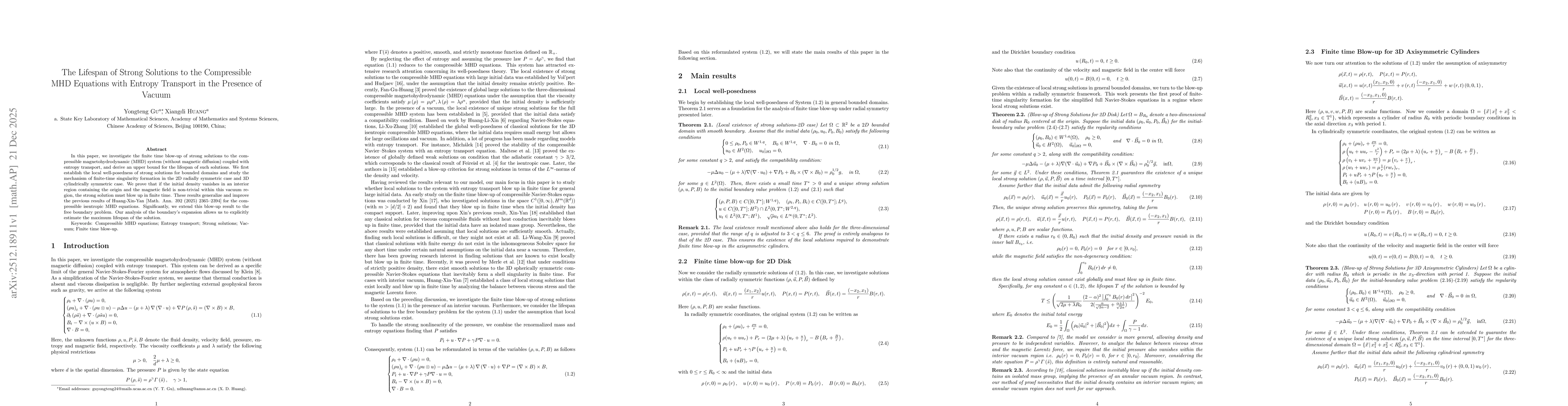 Thumbnail for The lifespan of strong solutions to the compressible MHD equations with entropy transport in the presence of vacuum
