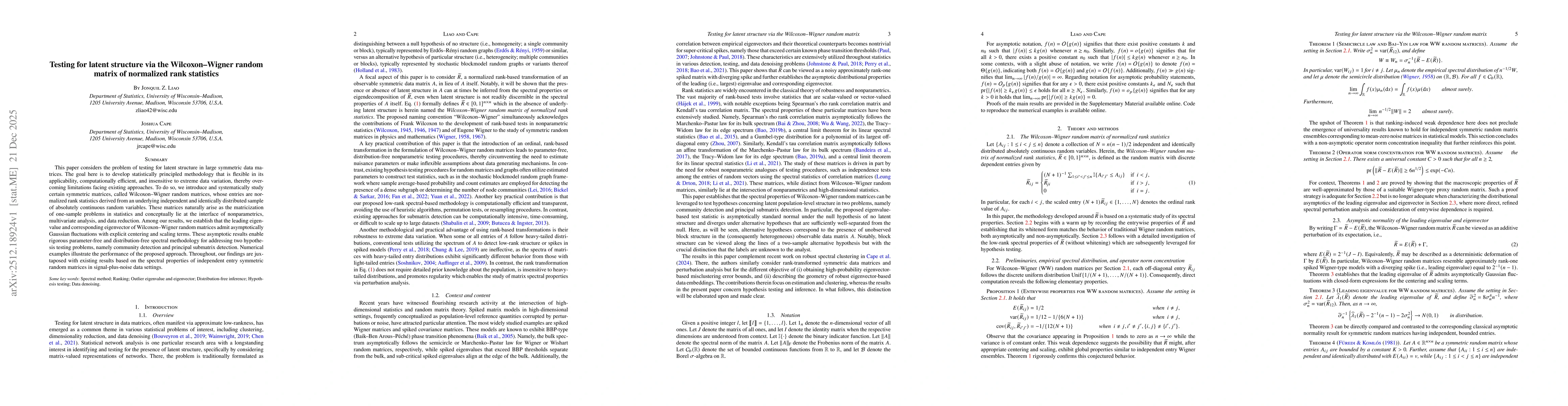 Thumbnail for Testing for latent structure via the Wilcoxon--Wigner random matrix of normalized rank statistics