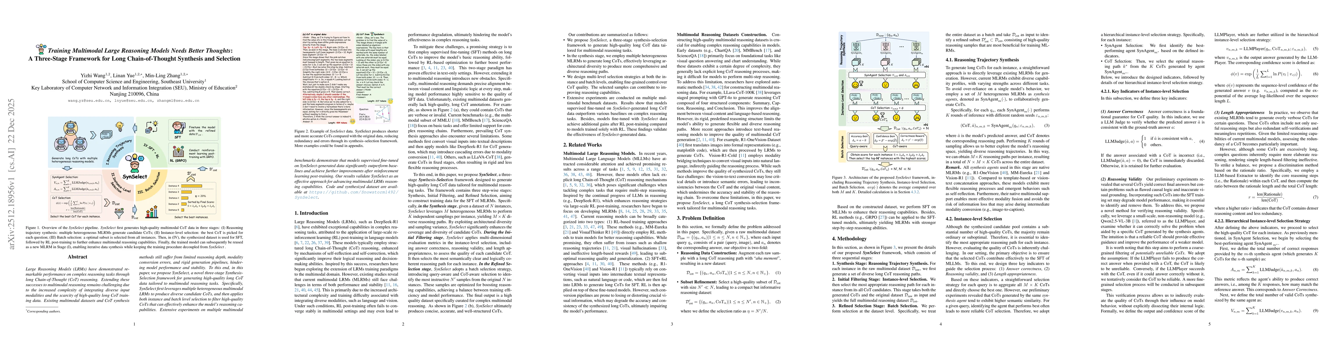 Thumbnail for Training Multimodal Large Reasoning Models Needs Better Thoughts: A Three-Stage Framework for Long Chain-of-Thought Synthesis and Selection