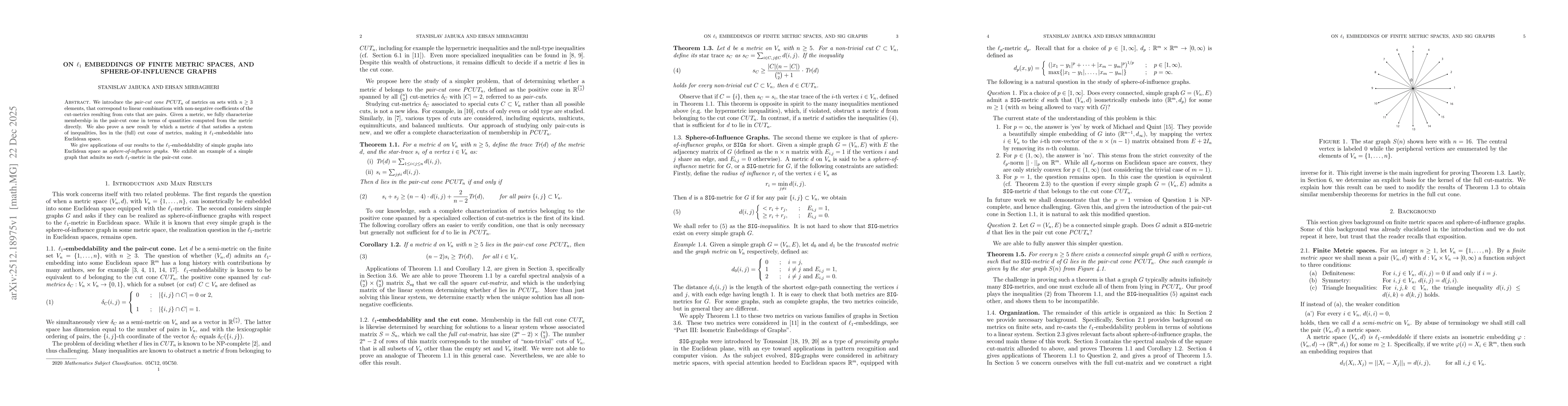 Thumbnail for On $\ell_1$ embeddings of finite metric spaces, and sphere-of-influence graphs