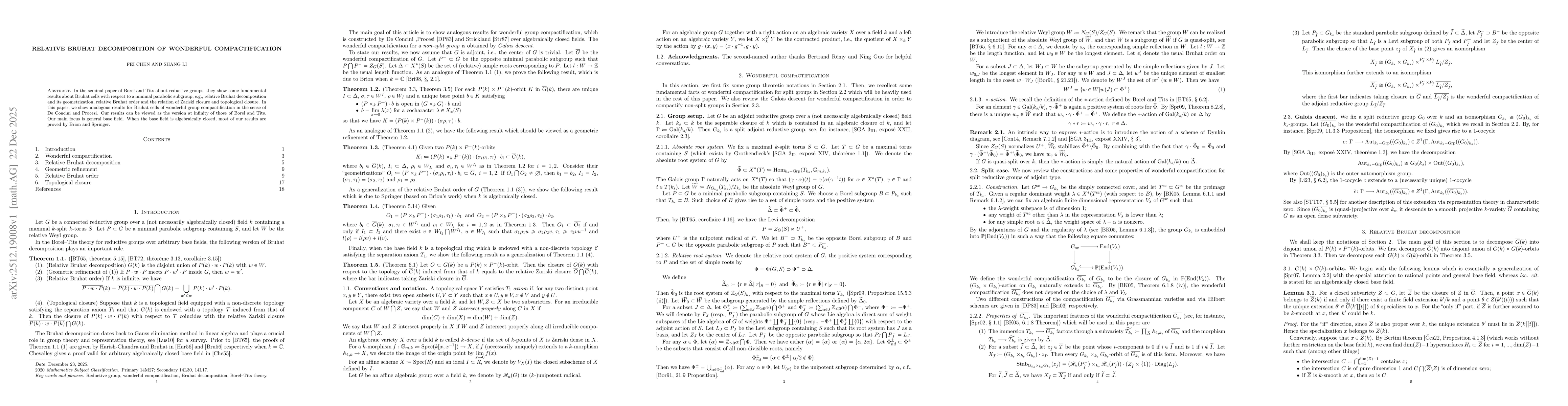 Thumbnail for Relative Bruhat decomposition of wonderful compactification