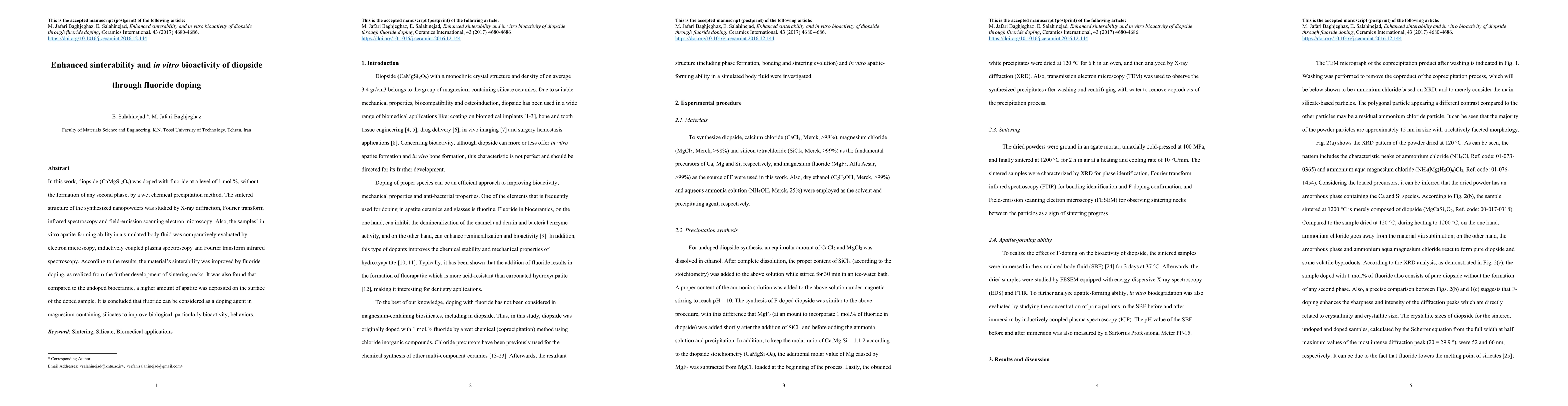 Thumbnail for Enhanced sinterability and in vitro bioactivity of diopside through fluoride doping