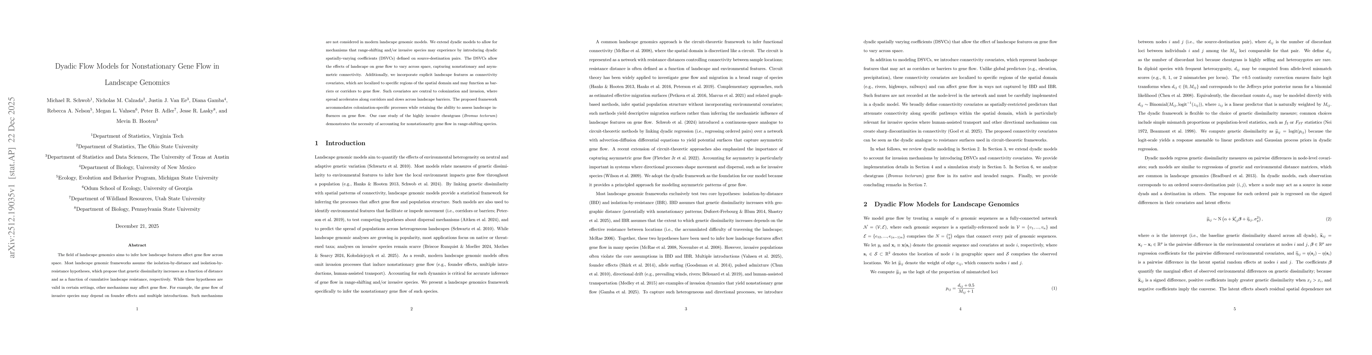 Thumbnail for Dyadic Flow Models for Nonstationary Gene Flow in Landscape Genomics
