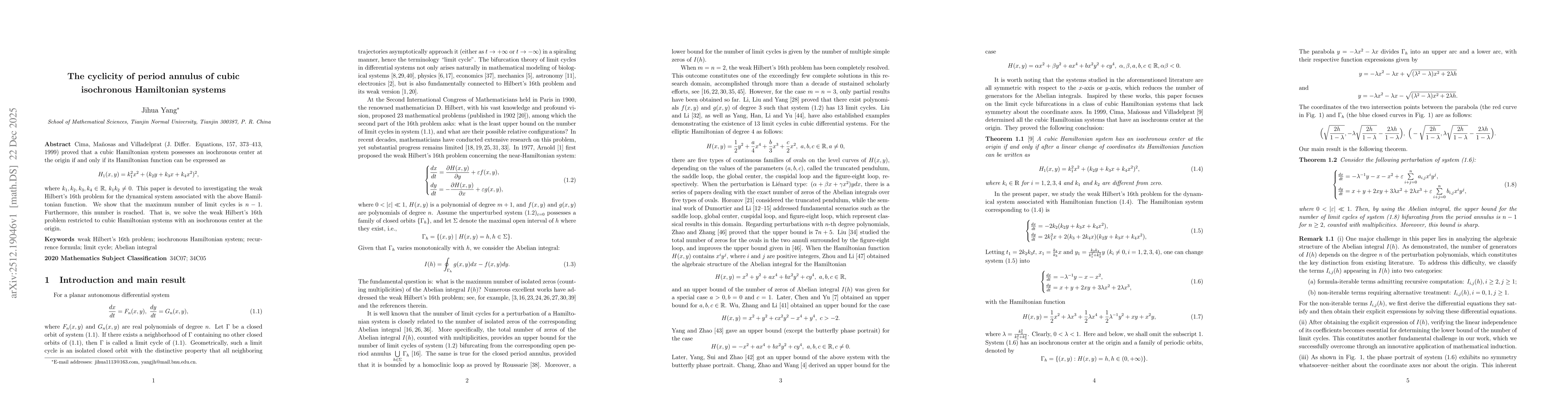 Thumbnail for The cyclicity of period annulus of cubic isochronous Hamiltonian systems