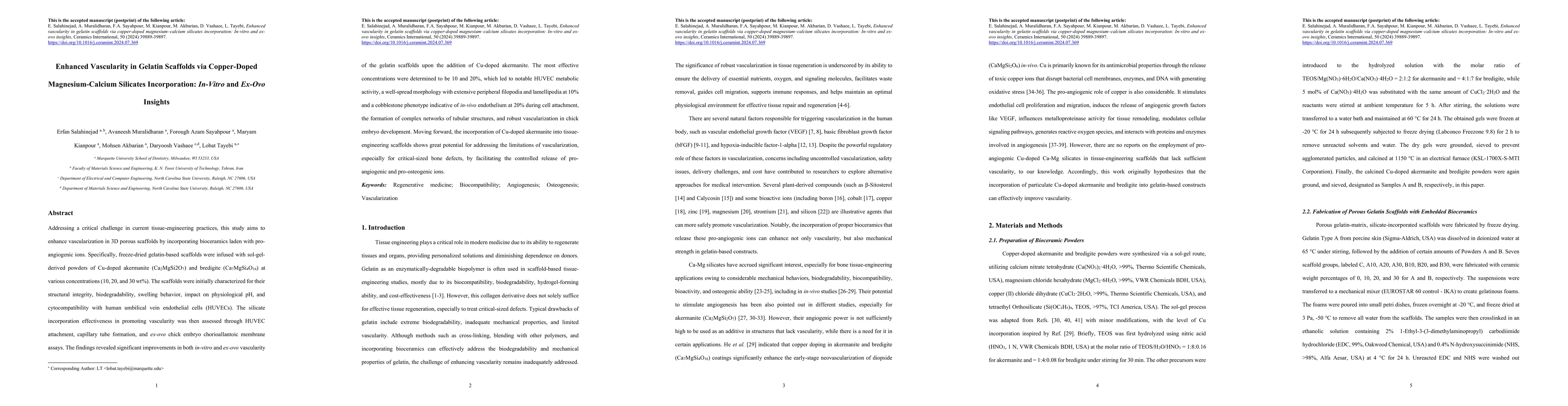 Thumbnail for Enhanced Vascularity in Gelatin Scaffolds via Copper-Doped Magnesium-Calcium Silicates Incorporation: In-Vitro and Ex-Ovo Insights