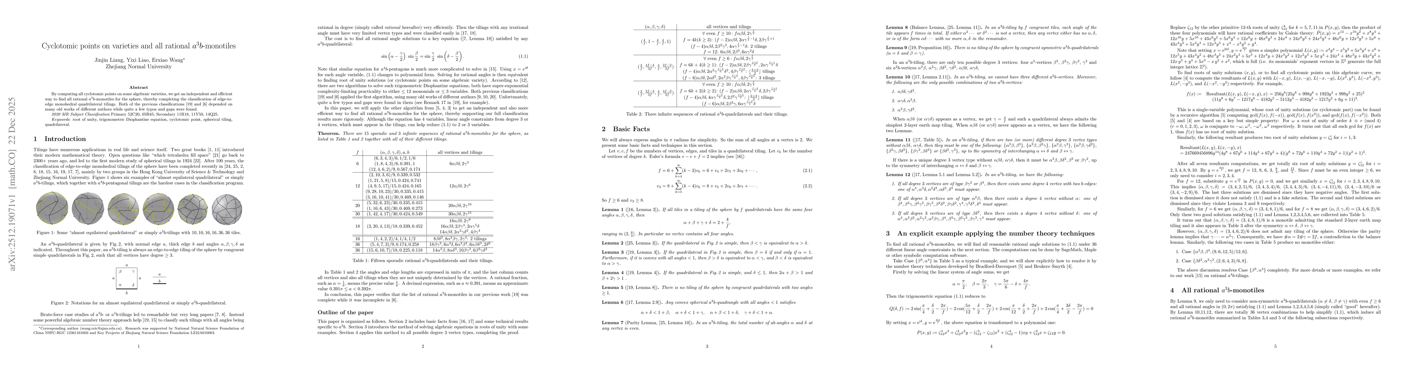 Thumbnail for Cyclotomic points on varieties and all rational $a^3b$-monotiles