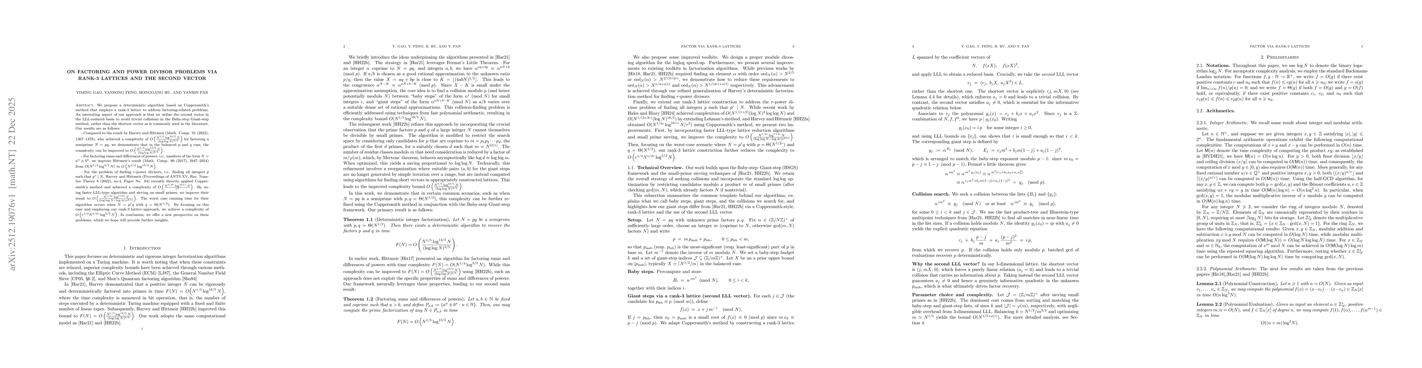 Thumbnail for On Factoring and Power Divisor Problems via Rank-3 Lattices and the Second Vector