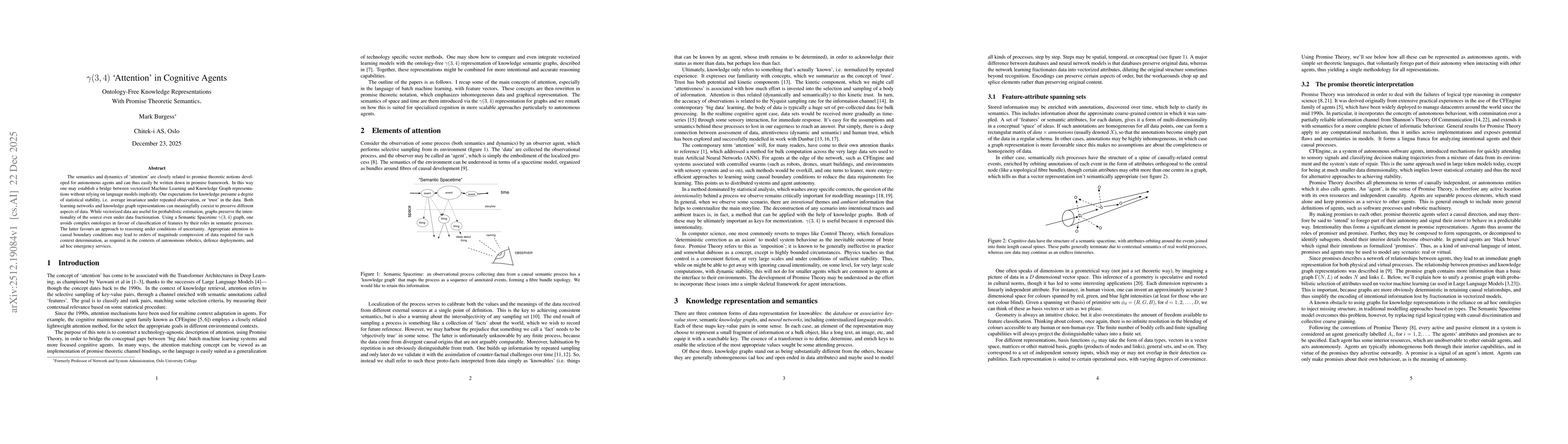 Thumbnail for $γ(3,4)$ `Attention' in Cognitive Agents: Ontology-Free Knowledge Representations With Promise Theoretic Semantics