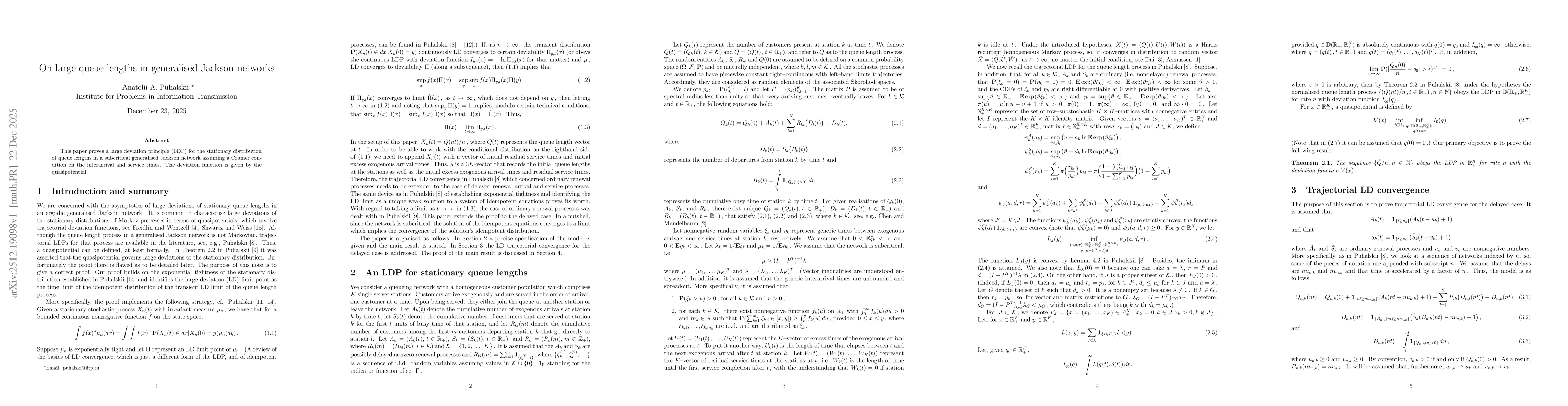 Thumbnail for On large queue lengths in generalised Jackson networks