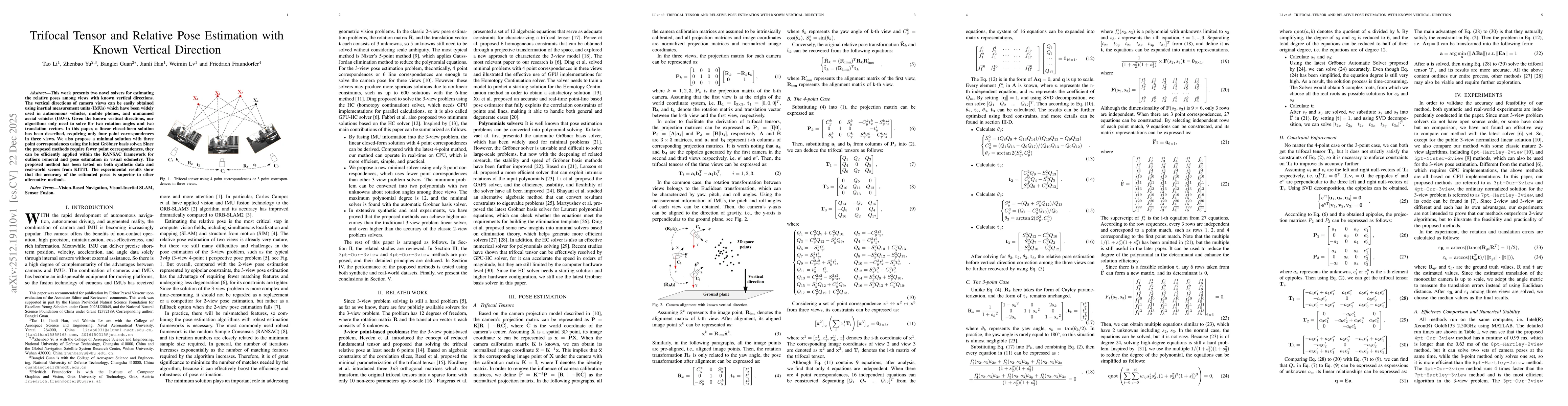 Thumbnail for Trifocal Tensor and Relative Pose Estimation with Known Vertical Direction