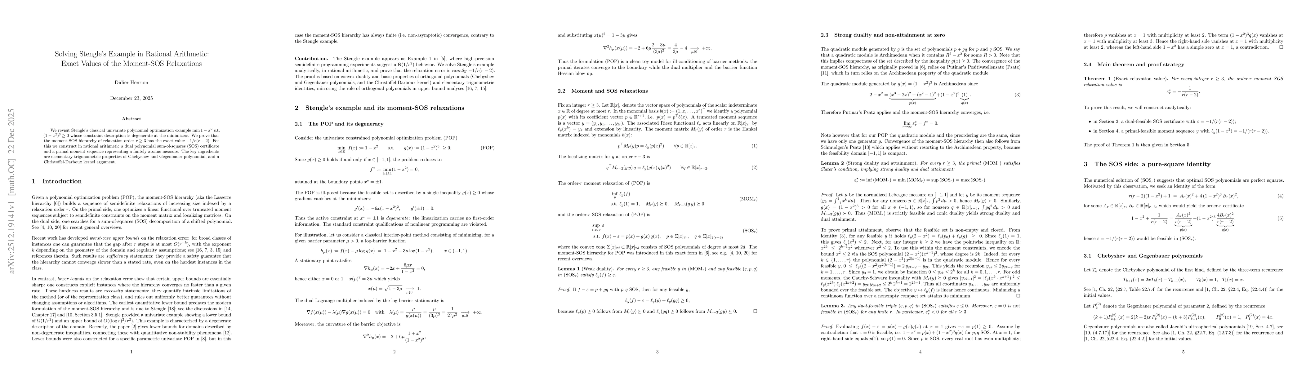 Thumbnail for Solving Stengle's Example in Rational Arithmetic: Exact Values of the Moment-SOS Relaxations