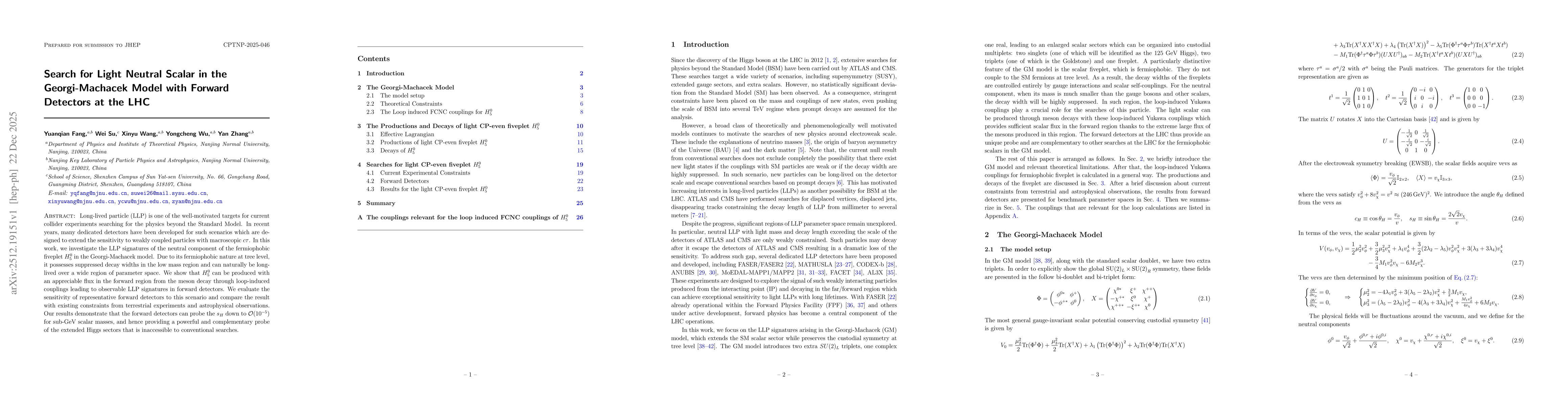 Thumbnail for Search for Light Neutral Scalar in the Georgi-Machacek Model with Forward Detectors at the LHC