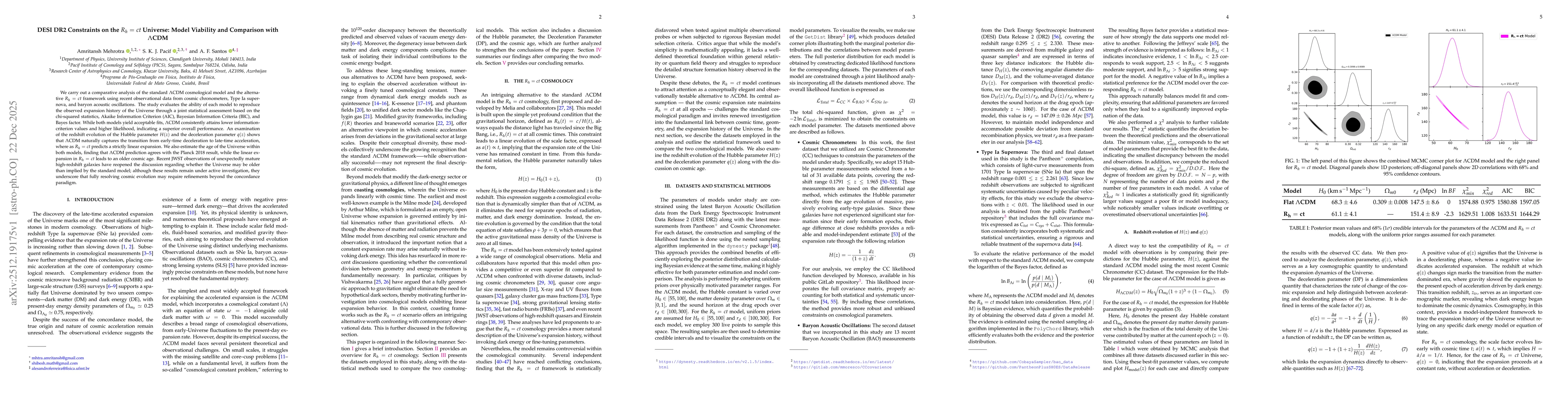 Thumbnail for DESI DR2 Constraints on the $R_h=ct$ Universe: Model Viability and Comparison with $Λ$CDM