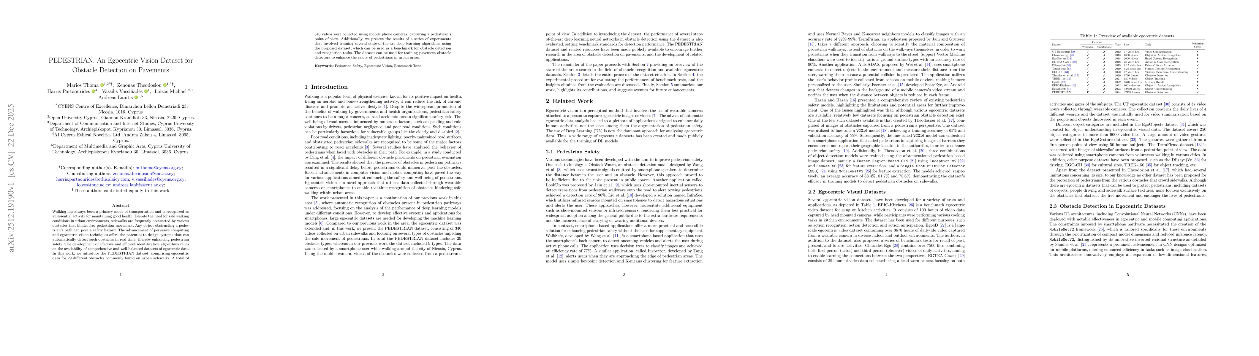 Thumbnail for PEDESTRIAN: An Egocentric Vision Dataset for Obstacle Detection on Pavements