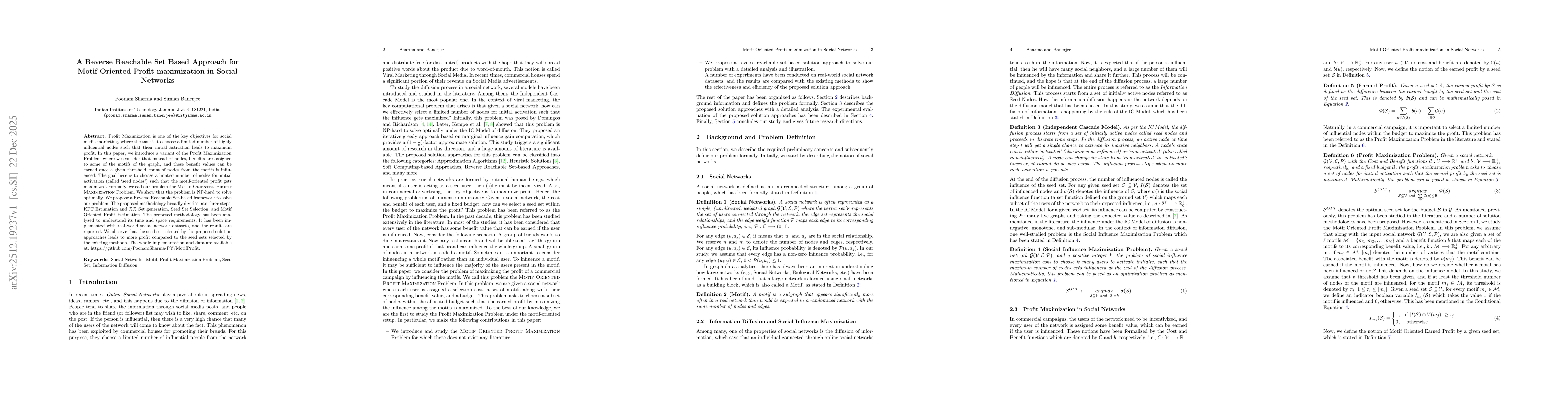 Thumbnail for A Reverse Reachable Set Based Approach for Motif Oriented Profit maximization in Social Networks