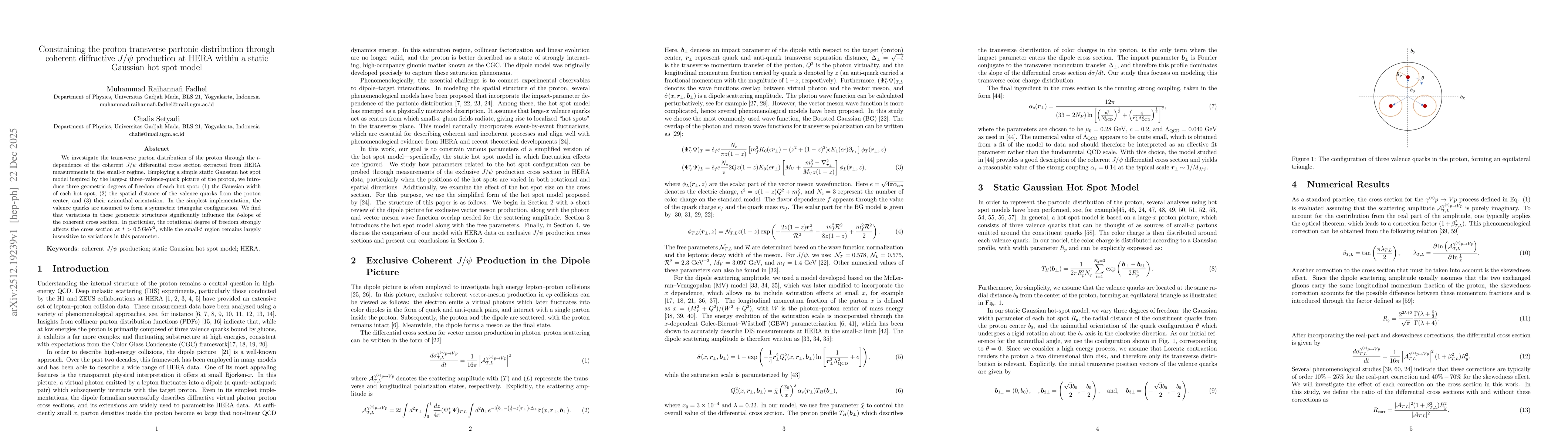 Thumbnail for Constraining the proton transverse partonic distribution through coherent diffractive $J/ψ$ production at HERA within a static Gaussian hot spot model