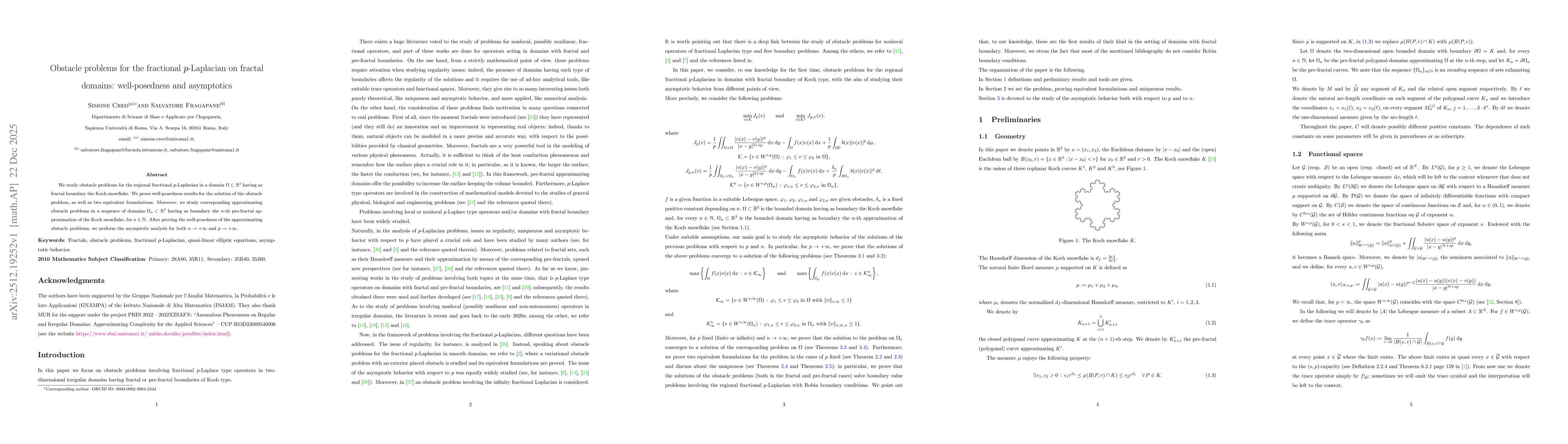 Thumbnail for Obstacle problems for the fractional $p$-Laplacian on fractal domains: well-posedness and asymptotics