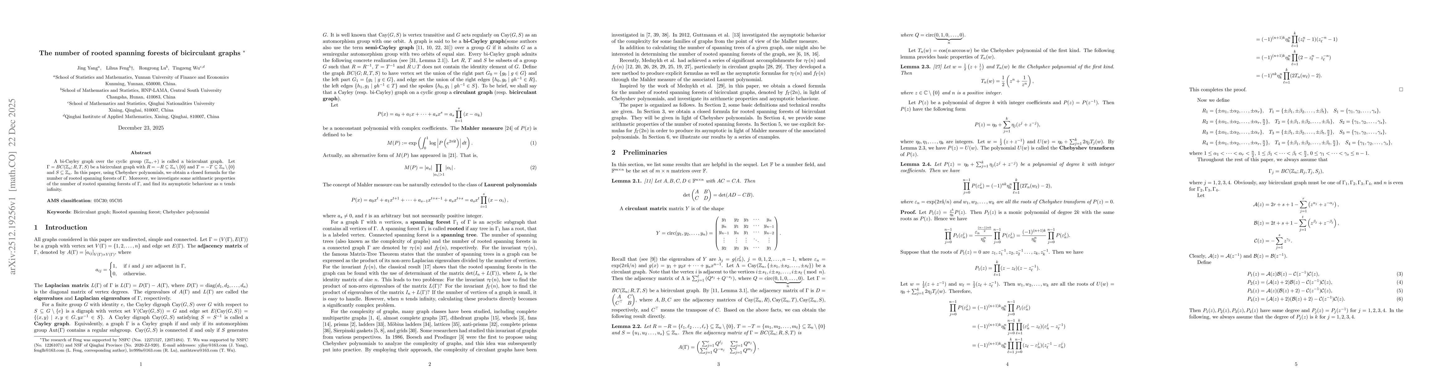 Thumbnail for The number of rooted spanning forests of bicirculant graphs